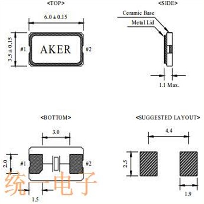 C6SA两脚贴片晶体,AKER台湾晶振,C6SA-24.000-18-3050-R晶振