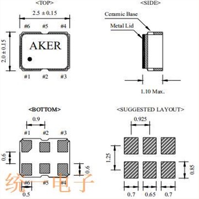 S2A LVDS差分晶振,AKER低损耗振荡器,S2A3305-156.250-L-X-R晶振