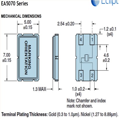 Ecliptek日蚀无源晶体,EA5070NA18-8.000M-TR,6G蓝牙WIFI晶振