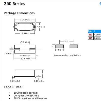 250-12.0M-SR-05HW-TR,12MHz,Oscilent石英贴片晶振