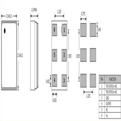 SQG22C2A481-25.000MHz,SQG22C,2520mm,Suntsu六脚贴片晶振