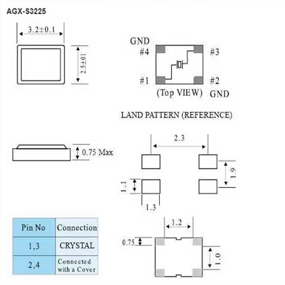 无源石英晶振,AGX-S3225晶体,雅士博晶振,四脚贴片晶体
