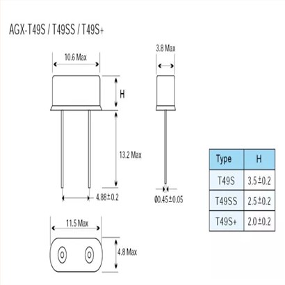ARGO雅士博晶振,无源晶振,AGX-T49S石英晶体,插件晶振